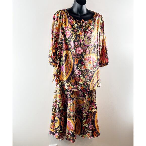 Ralph Lauren 100% Silk Paisley Matching Blouse and Midi Skirt Set Orange Small - Picture 10 of 13